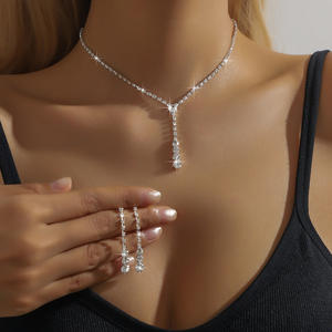 新娘婚礼舞会礼服服装饰品配件银饰品套装舞会水滴水晶项链耳环手链套装 - Product Image 6