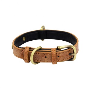 2025 Hot Selling Lychee Pattern Microfiber <b>Brushed</b> Bronze Plated Stainless Steel <b>Pet</b> Collar - Product Image 3