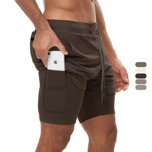 Chất Lượng Cao <span class=keywords><strong>2</strong></span> Trong 1 Nhanh Chóng Khô Mồ Hôi Ngắn Khăn Vòng Lặp Đàn Hồi Eo Giữa Eo Rắn Giản Dị Phòng Tập Thể Dục Mặc Thể Thao Quần Short 100% Polyester - Product Image 1