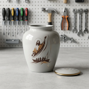 Large White Jesus Cremation <b>Urn</b> for Human Ashes Holds Up to 220 cu in - Product Image 1