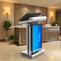Pupitre intelligent avec écran interactif LCD de 32 pouces, table élévatrice automatique, base de microphone pour église et salle de classe