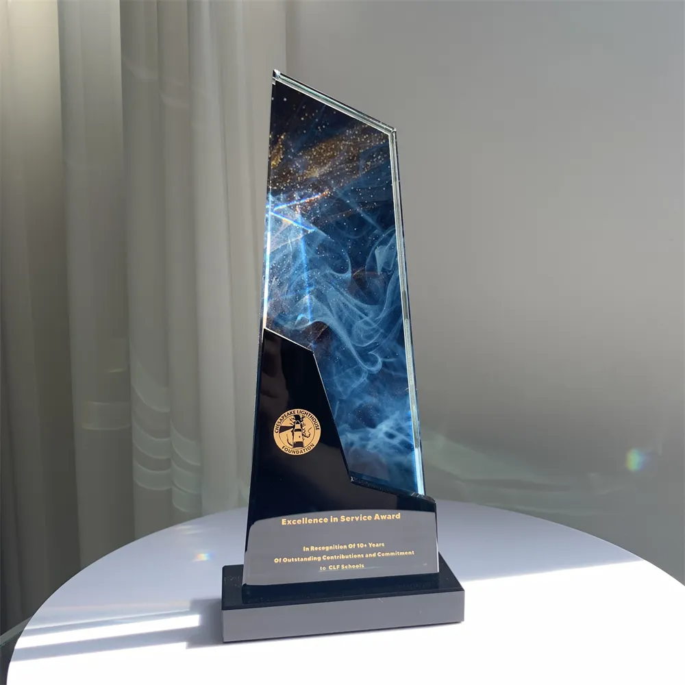 Stampa all'ingrosso Crystal Trophy Awards Custom 3d Laser Encarving Office Trophy trofei di cristallo di marmo per regalo aziendale