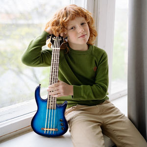 GECKO <span class=keywords><strong>UBASS</strong></span> Guitare basse électrique 4 cordes Design bleu personnalisé Vente directe en usine Poupée acoustique Dos en érable/Corps en frêne latéral - Product Image 5