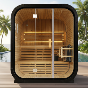 Sauna extérieur moderne pour 3 personnes, design moderne, bois de sapin massif, écologique, chauffage électrique suspendu 6KW - Product Image 1