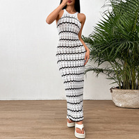 TW 2025 Nouveau design de robe de plage sexy rayée creuse sans manches, couverture, jupe aux hanches, maillot de bain pour femmes, protection solaire