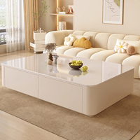 Meuble TV Minimaliste Moderne Haut de Gamme Style Crème avec Table Basse en Dalle de Roche – Combinaison de Meubles de Salon