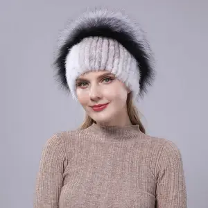 High quality fashion luxury real mink fur hat with fur pom pom