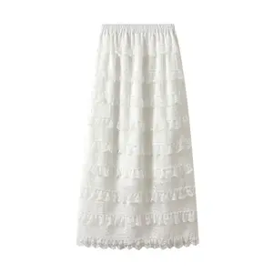 Nueva falda de vestido de pastel con costuras de encaje en capas francesas adelgazante de cintura alta para mujer