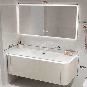 Kabinet meja rias terpasang dinding putih PVC Eropa, Vanity kamar mandi Modern sederhana dengan ruang penyimpanan yang cukup untuk kamar mandi - Product Image 3