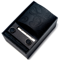 Ensemble cravate et pochette pour homme en polyester, coffret cadeau avec boutons de manchette et pinces à cravate, cravate de mariage pour homme, logo personnalisé sur la boîte