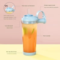 Nouvelle gourde D5913 écologique en Tritan avec paille pour thé aux perles, bouteille d'eau portable avec poignée magnétique pour l'extérieur