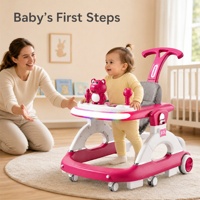 Marche-bébé stable avec lumières et jouets, trotteur d'apprentissage, trotteur d'activités pour enfants, 6 couleurs, poignée de poussée pour bébés, tout-petits, garçons et filles