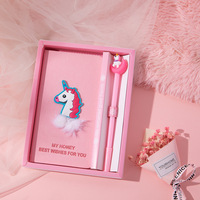Caja de Regalo Ecológica al por Mayor, de Imitación de Cuero Rosa, con Cuaderno, Unicornio de Dibujos Animados y Juego de Bolígrafos 3D, para Regalos Promocionales de Regreso a Clases