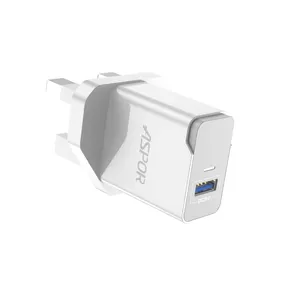 ASPOR 휴대용 가정용 충전기 A827 2.4A 콤보 전화 충전기 영국 PIN 5A USB Type-C 충전기 아이폰 용