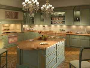 Armoires américaines rétro peintes en vert, îlot de cuisine en marbre rouge, plan de travail personnalisé avec fonctionnalité - Product Image 2