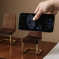 CJH Creative Cute Style Business Gift Desktop Ornament Solid Wood Brass Phone Stand Tablet Holder Small Stool Chair