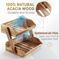 Étagère de rangement alimentaire en bois d'acacia à 2 niveaux grande capacité, panier à fruits et légumes multi-niveaux pour comptoir de cuisine