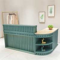 Bureau de réception d'angle incurvé style rétro, mobilier commercial en métal pour bureaux et supermarchés, avec fonction de démontage