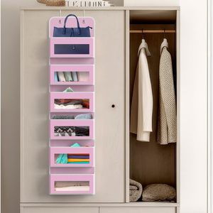 Organisateur suspendu à 6 poches pour porte, rose, pour rangement de vêtements de bébé, placard, chambre, salle de bain, en tissu - Product Image 4