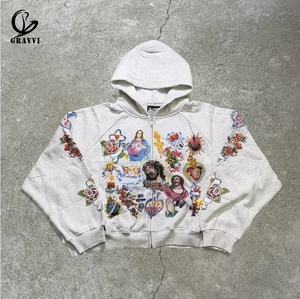 Sweat à capuche zippé surdimensionné personnalisé polaire lourd allover graphique <span class=keywords><strong>Saint</strong></span> icône impression Streetwear OEM ODM marque privée - Product Image 4