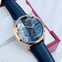 Commande en gros – Montre personnalisée avec logo, squelette ajouré, style sport, en cuir véritable, mouvement à quartz, boîtier en acier inoxydable 22 mm