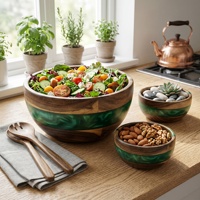 Bol de service en résine de bois de luxe, couleur personnalisée, bol à salade et à fruits en époxy, fait main, cadeau de mariage et de déménagement