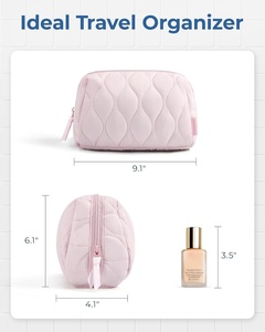 Estuche organizador de bolsa hinchada acolchada de nailon portátil grande, bolsa de maquillaje de estilo bonito para mujer, neceser de viaje con cierre de cremallera y logotipo - Product Image 3