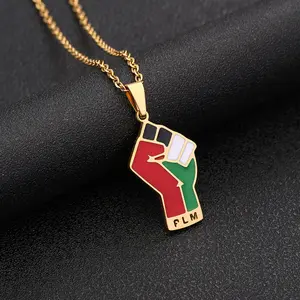 Fist Shape Palestine Map Chain Necklaces Enameled Stainless Steel 18K Gold Plated Enamel Palestine Flag Map Pendant Necklace