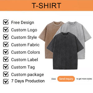 Kaus pria grosir pabrik asam dicuci katun murni kustom Logo Anda DTF cetak 100% katun Jalan Vintage - Product Image 2