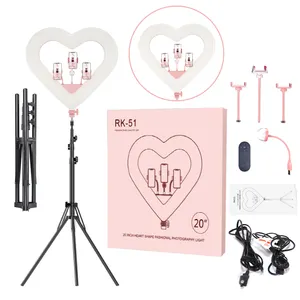 2020 new arrival rk51 20 inch new heart shape 20 inc Photography Studio Makeup LED heart shaped ring light pink
