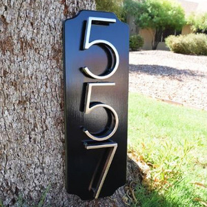 Cosun Plaque <span class=keywords><strong>de</strong></span> <span class=keywords><strong>porte</strong></span> moderne 3D flottante <span class=keywords><strong>de</strong></span> 8 pouces, lettres autocollantes faciles à installer, en aluminium noir/blanc, pour numéro <span class=keywords><strong>de</strong></span> maison/appartement 5 - Product Image 2