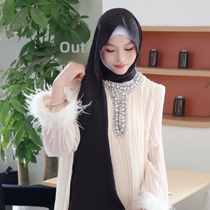 Femmes haut de gamme ciel étoilé Satin châle <span class=keywords><strong>voile</strong></span> Long diamant motif perle Satin foulard pour l'été pour les musulmans - Product Image 6