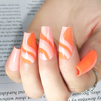 Expédition immédiate : 24 faux ongles longs en ABS, design ballerine, couvrance totale, imprimé orange laiteux pré-dessiné, en boîte, échantillon gratuit