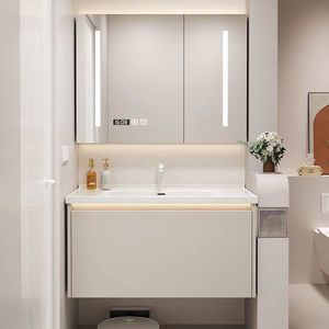 Simplified white bathroom cabinet smart mirror cabinet white washbasin hanging cabinet body - Product Image 6