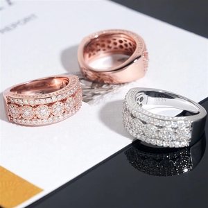 Nhẫn Hip Hop mạ vàng cao cấp bạc 925 Sterling đính đá Moissanite VVS lấp lánh dành cho nam, bán buôn - Product Image 2