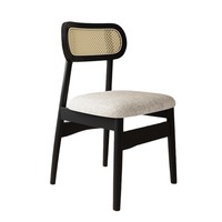 Chaise de Salle à Manger en Bois Massif et Rotin Tressé avec Pieds en Fer au Design Moderne, Garantie 1 An pour Cuisine Domestique, Style Nordique