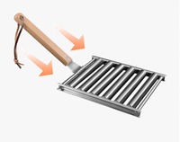 Ensemble d'outils de cuisson pour saucisses en acier inoxydable avec long manche en bois, facile à nettoyer, grille de barbecue