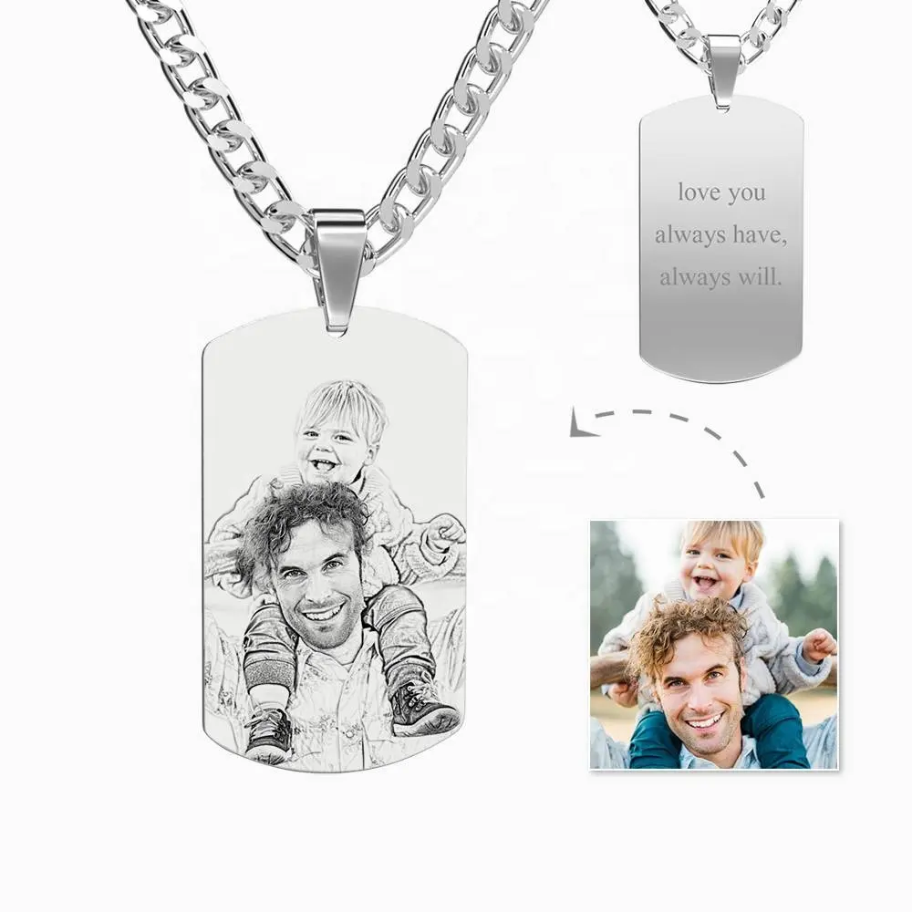 Custom Memory Double Sided Stainless Steel Photo Dog Tags Necklace For Man