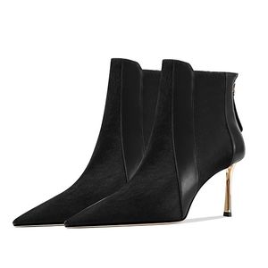 Fabricante personalizado de lujo señoras Sexy tacones altos puntiagudos <span class=keywords><strong>botines</strong></span> con cremallera en la espalda Skinny <span class=keywords><strong>Botines</strong></span> de cuero para las mujeres - Product Image 1