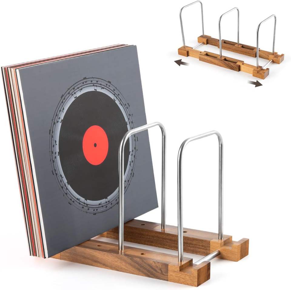 Push-Pull Vinyl Record Storage Folding Wooden Rack Single Tier Album ...