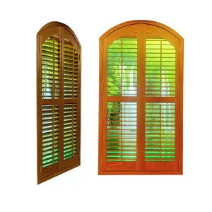 Manufacturer Wood Window Louver Shutter Top Round Plantation Shutters