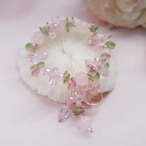 Сладкая Мода Розовый кристалл браслет животных лиса кристалл кисточкой кулон эластичный браслет