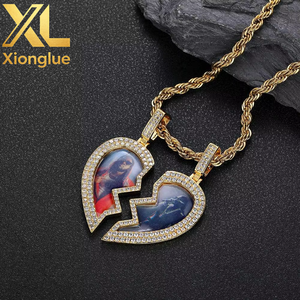 Hip Hop Fine Jewelry Iced Out Broken Heart Charm <b>Photo</b> Necklace White Gold Plated Custom Memory <b>Photo</b> <b>Frame</b> Pendant - Product Image 2