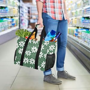 Wholesale Green Daisy Flowers <b>Canvas</b> Shopping Bag Reusable Grocery Bags Extra Large <b>Shopper</b> Tote with Handle - Product Image 2
