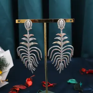 10124 Unique African Exaggerated Large Zirconia Chandelier Earrings for Women Hyperbole Party Wedding Jewelry