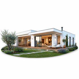 Kit de <span class=keywords><strong>villa</strong></span> en acier léger, style resort espagnol, prêt pour l'été, structure galvanisée Q345B, façade en pierre, <span class=keywords><strong>villa</strong></span> personnalisée à 1 ou 3 étages - Product Image 1