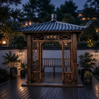 Gazebo en bois massif carbonisé avec tuiles de toit en plastique, résistant aux intempéries, kit de pavillon en bois d'inspiration asiatique pour les jardins de la cour