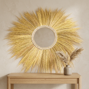 Grand miroir mural rond bohème en rotin naturel Rayung, écologique, durable, fait main, décoratif pour mariage - Product Image 6