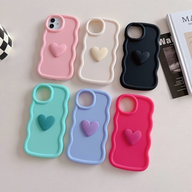 Candy Color 3D Love Heart Matte Phone Case for iPhone 16 15 14 13 12 11 Pro Max X XR XS Mini 7 8 Plus SE 2020