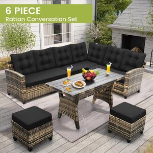 Ensemble <span class=keywords><strong>de</strong></span> meubles en rotin confortable pour la cour, 8 pièces, ensemble <span class=keywords><strong>de</strong></span> salle à manger avec coussins doux et repose-pieds pour hôtel, <span class=keywords><strong>jardin</strong></span> - Product Image 2